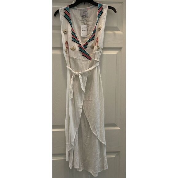 Area Stars Womens Sz S MAYAN Wrap Dress White Midi Embroidered NWT $150 - Picture 5 of 12